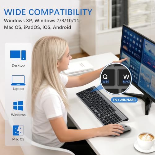 Wireless Keyboard and Mouse Ultra Slim Combo with Dual System - Gray Black