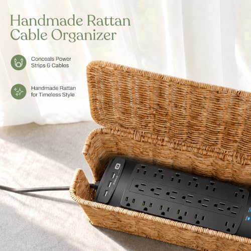 2PCS Cable Management Box Set, Handmade Rattan Cord Organizer
