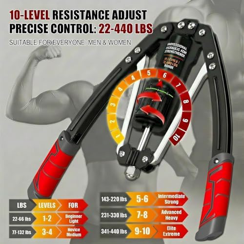 Arm Exercise Equipment Chest Workout - 10 Gears 22-440lb Hydraulic Power
