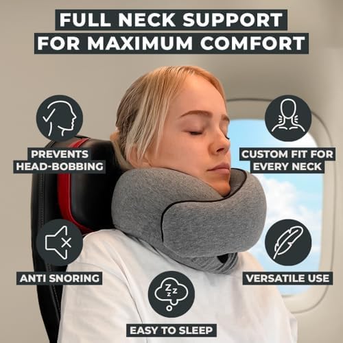 FlyHugz® Neck Travel Pillow Memory Foam Neck Pillow, Gray