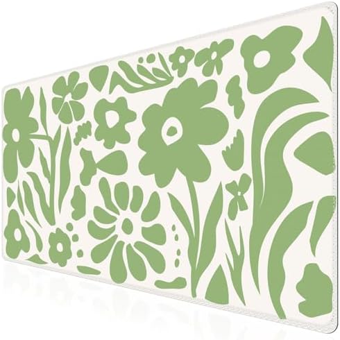 iCasso Desk Mat, Desk Matt for Desktop, Cute Desk Pad Mat, Green Flowers