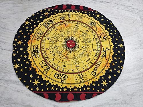 Round Beach Tapestry Turquoise Mandala Throw/Boho Hippie Beach Blanket Roundie/Indian Cotton Bohemian Large Round Table Cloth-Home Decor/Yoga Mat Meditation Picnic Rug (42", Yellow Black)