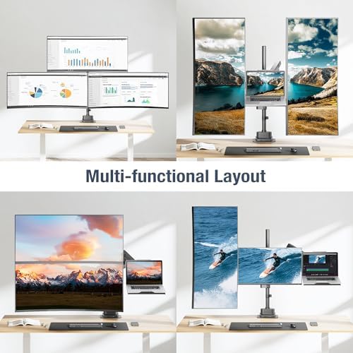 AVLT Laptop & Dual 40 Inch Stacking Monitor Arm Pole Top Mount Black