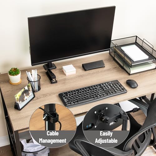 Mind Reader Single Monitor Desk Mount for 13–32 Inch Screens, Adjustable Arm with 180° Rotation, ±90° Swivel, ±45° Tilt, VESA 75x75/100x100, Integrated Cable Management, Up to 17.6 lbs Load, Black