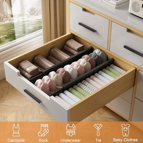 Bamboo Drawer Dividers, Adjustable Drawer Organizers, Fits 17.6–21" Drawers