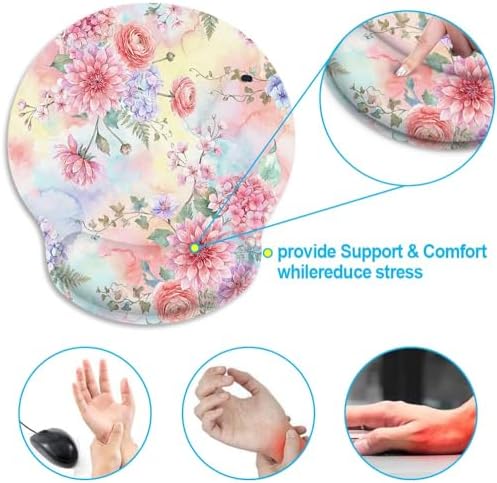 Britimes Ergonomic Mouse Pad with Wrist Support, Floral Pink