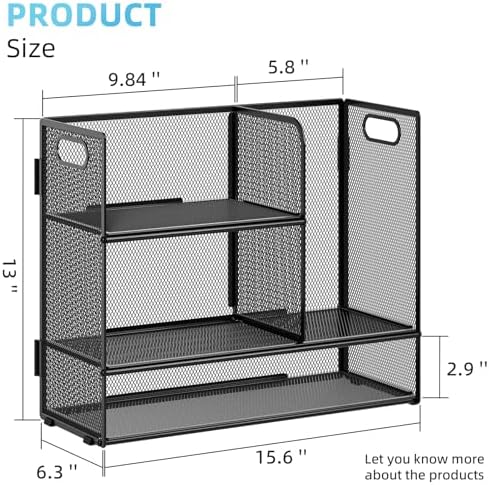 Marbrasse Desk Shelf Organizer with Handle, Bookshelf File Holder, Black
