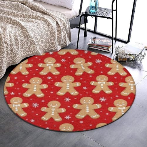 Large Round Area Rug Home Decor Modern Bathroom Rug Kitchen Office Circle Rug for Living Room Sofa Circle Cute Mat Christmas Red Polka Dots Snowflakes Gingerbread Cookies