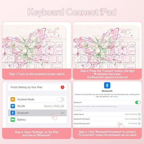 YBING Keyboard Case for iPad 10th Gen 10.9 inch(2022) & 11th Gen(A16, 2025), Painted Patterns Detachable Keypad & Rotatable Magnetic Case with Pencil Holder (Butterfly Pink)