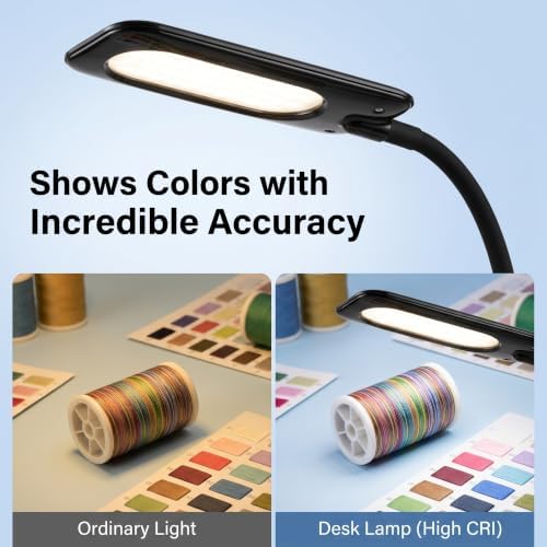 Black LED Desk Lamp for Home Office Dorm,Eye-Caring,Gooseneck,Flicker-Free
