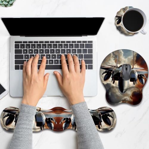 Ergonomic Keyboard Wrist Rest & Mouse Wrist Support Set with Lace Coaster, Gel Memory Foam Anti-Slip Base, Pain Relief for Typing, Air Force Patriotic