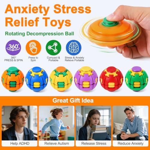 Press to Spin Fidget Spinner Helix Core Rotating Stress Ball, Sensory Fidget Toys for Adults Teens Boy Girl Gifts Anxiety Stress Relief Fidgets Office Desk Toy for Autism ADHD HelixCore Fidget Ball