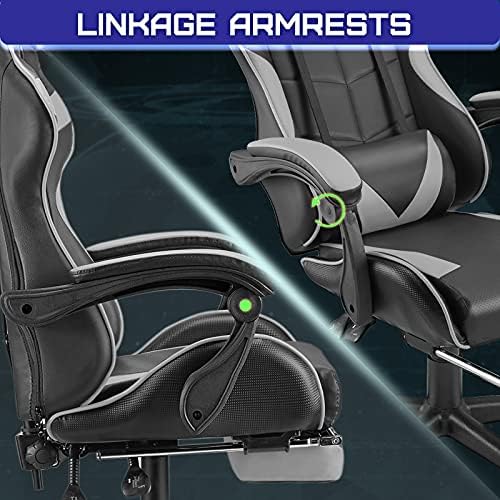 Huracan Gaming Chair with Footrest, Ergonomic Computer Chair Lumbar Support, Adjustable High Back Recliner for Adults, Racing Style Video Gaming Chairs, for Home Office Streaming, Grey