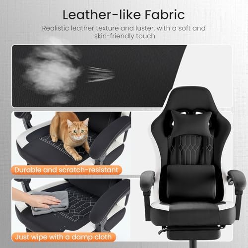 NEWBULIG Gaming Chair with Footrest – High Back Ergonomic Computer Desk Chair with Lumbar Support, Headrest, Linkage Armrests, Reclining Office Chair with 360° Swivel & Height Adjustment, Blake