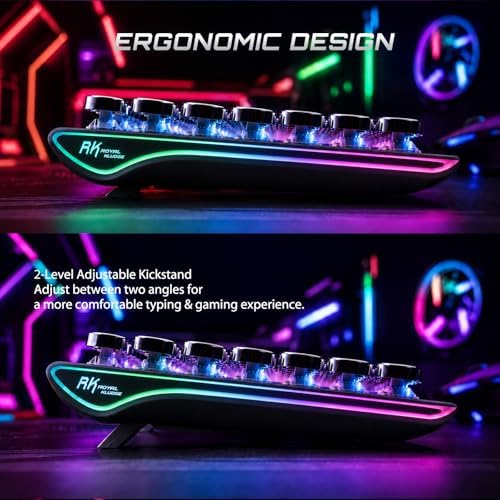 RK ROYAL KLUDGE S108 Typewriter Mechanical Keyboard, Wired Gaming Keyboard with Number Pad, Full Size Retro Keyboards w/Detachable Wrist Rest for Mac/Win/PC, Clicky Blue Switch, Rainbow Backlit Black