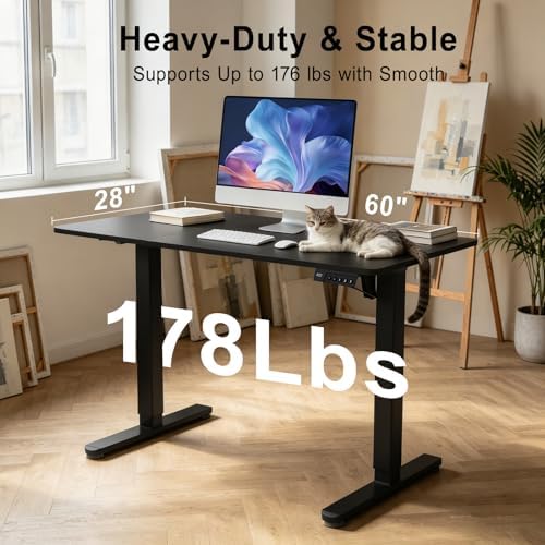 60 Inch Height Adjustable Standing Desk for Home Office, Black