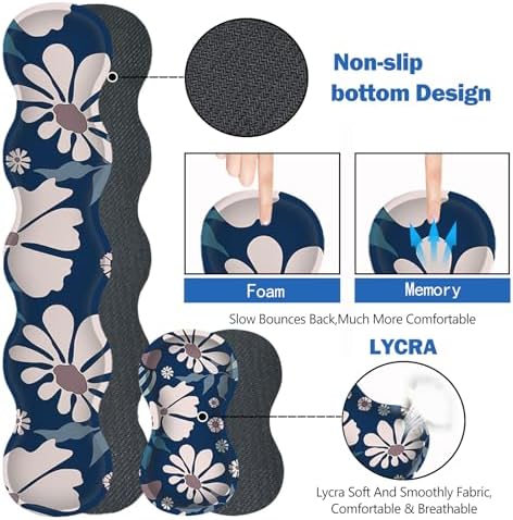 ARTSO Keyboard Mouse Pad Set, Blue Flower Large Gaming Mousepad +Keyboard Wrist Rest +Mouse Wrist Rest +Coaster, Ergonomic Mousepad Memory Foam Cushion for Home Office