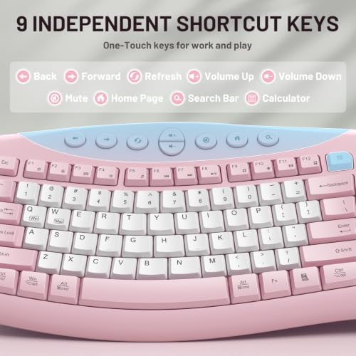 Wireless Keyboard and Mouse Combo Silent Ergonomic Curved Design for Office