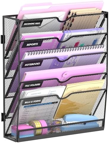 SUPEASY 6-Tier Wall File Organizer with Base, Wall Mounted File Holder