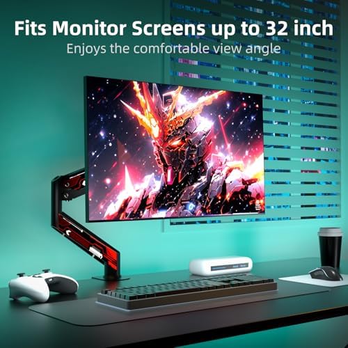 Suptek Monitor Mount Gas Spring Monitor Arm Desk Mount Fully Adjustable Fits 17 20 22 23 24 26 27 32 35 inch Monitors Weight Capacity up to 24.25 lbs, Black&red