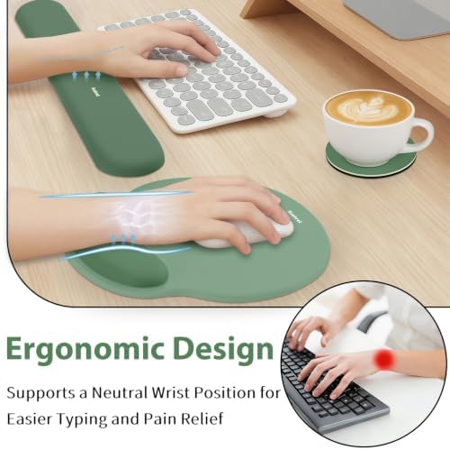 Sushret Mouse Pad and Keyboard Wrist Rest, 3-in-1 Mouse Pad Set, Dark Green