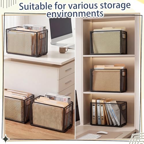 Zhengmy 3 Pcs Hanging File Organizer Letter Size File Holder Metal Mesh Filing Box Desktop Folder Letter Storage Cabinets Magazine Holder with Handles for Home Office School Document (Black)