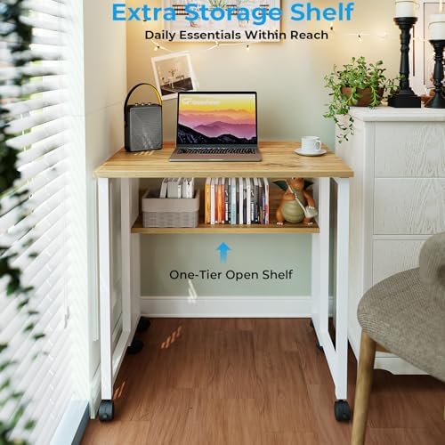 GreenForest Folding Desk with Wheels, 24.8" Rolling Table for Small Spaces