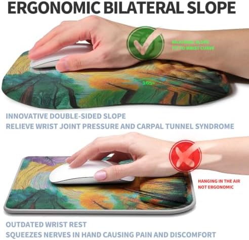 Ergonomic Raised Mouse Pad Wrist Support with Bilateral Slope Memory Foam Mousepad for Wrist Rest and Carpal Tunnel Pain Relief 11.8x7.9〃Fantasy Forest Realm
