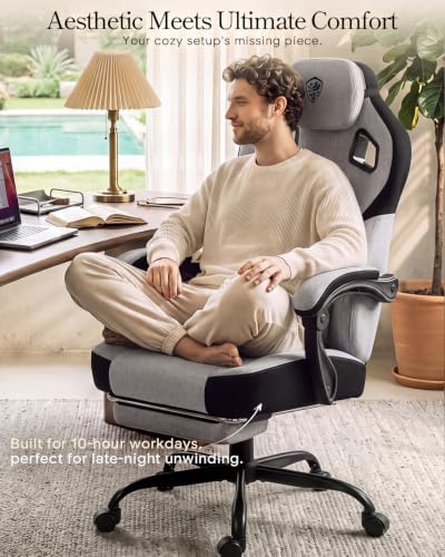 Dowinx Big and Tall Gaming Chair with Footrest, Light Gray
