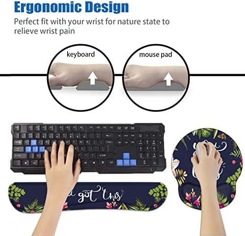 Keyboard Wrist Rest and Mouse Pad Wrist Support Set with Coasters, You Got This Inspirational Quote Wrist Mouse Pad with Non-Slip PU Base for Home Office Working Studying Easy Typing & Pain Relief