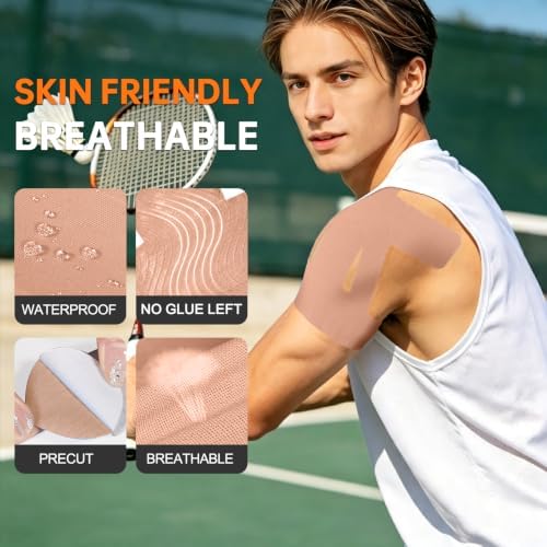 Precut Kinesiology Tape for Shoulder, 10 Pcs, Beige