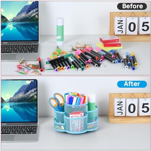 Topwey Sky Blue Rotating Pencil Holder for Desk Office