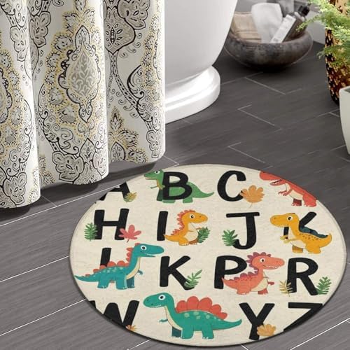 Fashion Round Area Rug Large Non Slip Carpet, Dinosaur Unisex Home Decor Mat