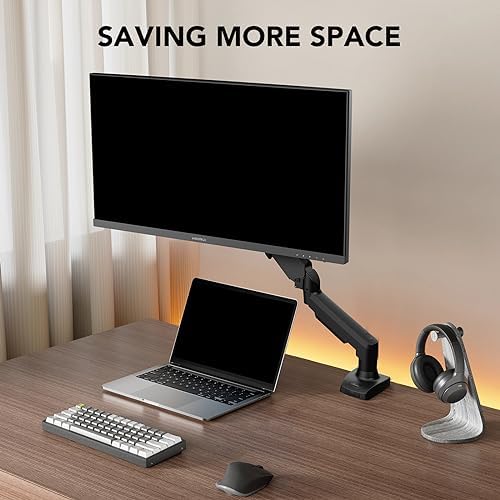 KOORUI Single Monitor Mount, Adjustable Gas Spring, Vertical Swivel Arm Fits 17-32 Inch, up to 19.8lbs, Stand With Clamp/Grommet Mounting Base, KR20Y