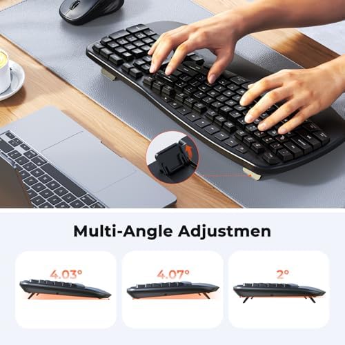 MEETION Ergonomic Wireless Keyboard and Mouse Combo with Wave Keys