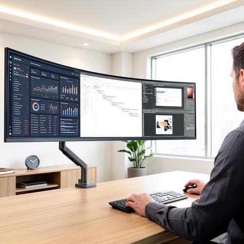 VIVO PRO Heavy Duty, Premium Ultra-Wide Monitor Tension Arm, Up to 57 inch Screens, Holds 59.4 lbs, Desk Mount Monitor Stand for Ultrawides, Black, PRO-ST157B