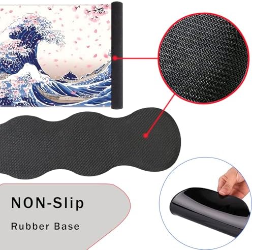 Mouse Pad,Large Pink Desk Mat, 4in1 XXL Mousepad + Keyboard Wrist Rest+Mouse Wrist Rest+Coaster Set with Ergonomic Desk Pad for Home Office Table Computer-Japanese Sea Wave