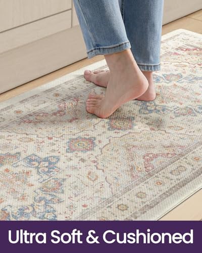 DEXI Kitchen Floor Mats Cushioned Anti Fatigue Runner 24x87 Mottled Beige