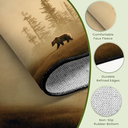6x9 ft Rustic Cabin Area Rug Machine Washable Lodge Bear Rug