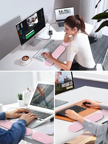 Ergonomic Wrist Rest, Full-Size Keyboard & Mouse Wrist Support Pad, Pink