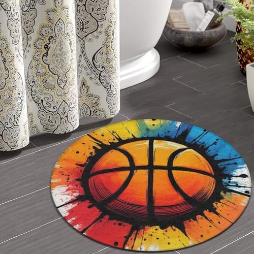 Large Machine Washable Circular Rugs, Home Decor Round Mat for Living Room Sofa Office Basketball
