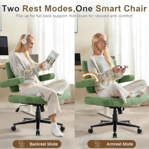Vigosit Criss Cross Office Chair, Plush Oversized for Cross-Legged Sitting, Adjustable Arms & 360° Swivel Casters - for Home Office, Study, Gaming, Vanity, Comfortable Computer Chair(Green)