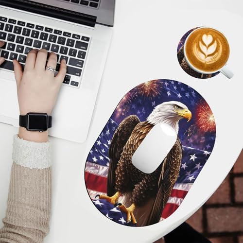 Small Mouse pad, Portable, Waterproof Non-Slip Rubber Bottom, Suitable for Wireless Mouse, Laptop Keyboard Tray for Both Men and Women, Office Travel 7.1x10.6in，Bald Eagle American Flag