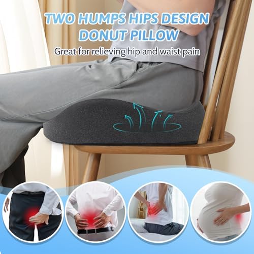 anzhixiu Donut Pillow,Tailbone Pain Relief Cushion, Hemorrhoid Pillow with Two Humps Hip Curve Design, Donut Pillow for Postpartum Pregnancy, L Size Donut Cushion, Grey