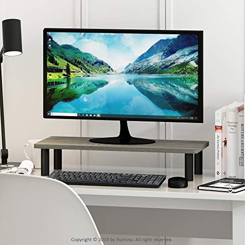 Furinno TURN-N-TUBE Monitor Stand Riser, 23.6" Wide Rectangle Monitor Riser, Laptop Stand for Desk, Office Desktop Accessories Organizers, Toolless Assembly, For Study Room, Dorm, French Oak