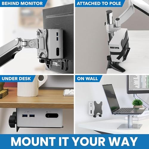 Mount-It! Adjustable Thin Client Mini PC Mount – Under Desk, Wall, Pole, or VESA Monitor Stand – Fits Mac mini, Small CPUs, Thin Clients, Docking Stations – Holds 11 lbs