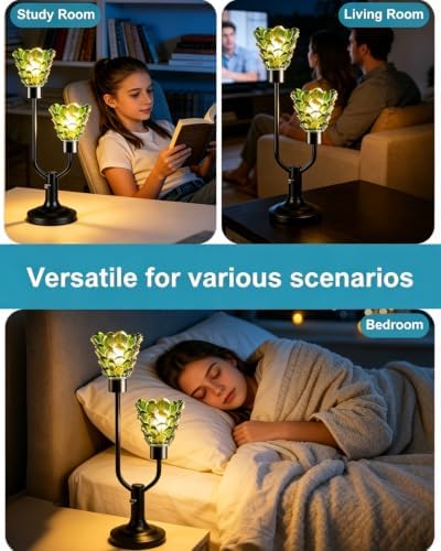 Lightdot Green Glass Table Lamp for Living Room Dimmable Vintage Lamp Gift