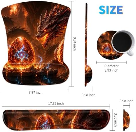 3-in-1 Ergonomic Memory Foam Keyboard Wrist Rest Pad Set, Dragon Egg