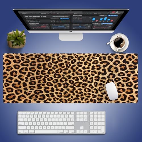 Retro Leopard Print Large Mouse Pad, Vintage Animal Skin Grain Desk Mat