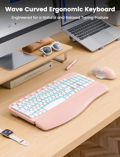 SABLUTE Wireless Keyboard and Mouse Combo with Ergonomic Wave Key